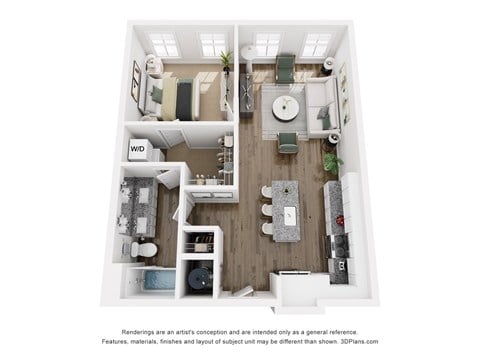 Floor plan for 1 bed, 1 bath, 752 sqft